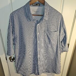 Haggar Men's Navy and White Plaid Short Sleeved Shirt Size XL